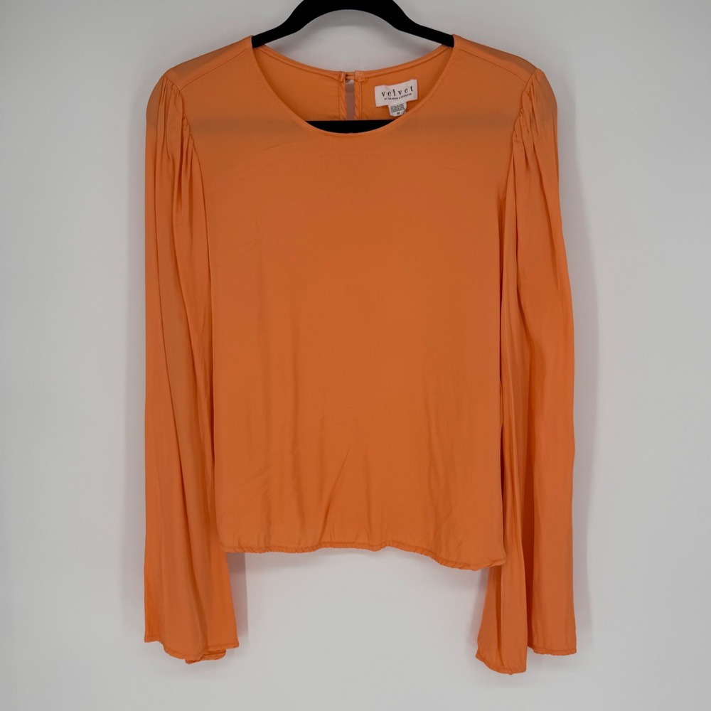 VELVET BY GRAHAM & SPENCER SHERBET ORANGE BELL SLEEVE BLOUSE 100% VISCOSE MEDIUM